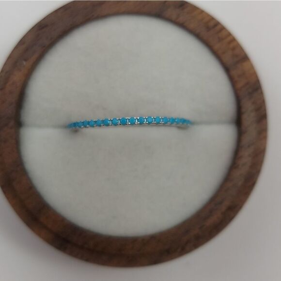 Turqouise Sterling Silver Band Stacking Ring Blue - Picture 9 of 11